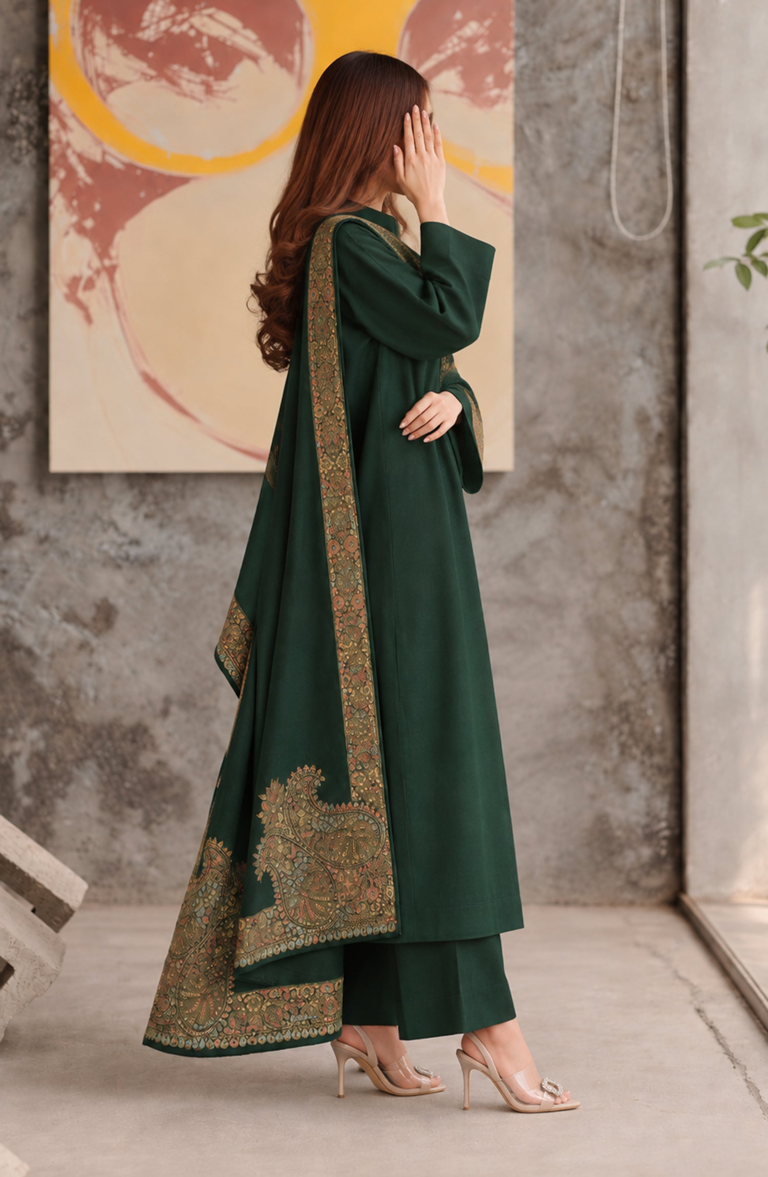Gulposh by Amna Khadija Dyed Pashmina Unstitched 3 Piece Suit - AKG-02 - AF26AUR - Green - Winter Collection