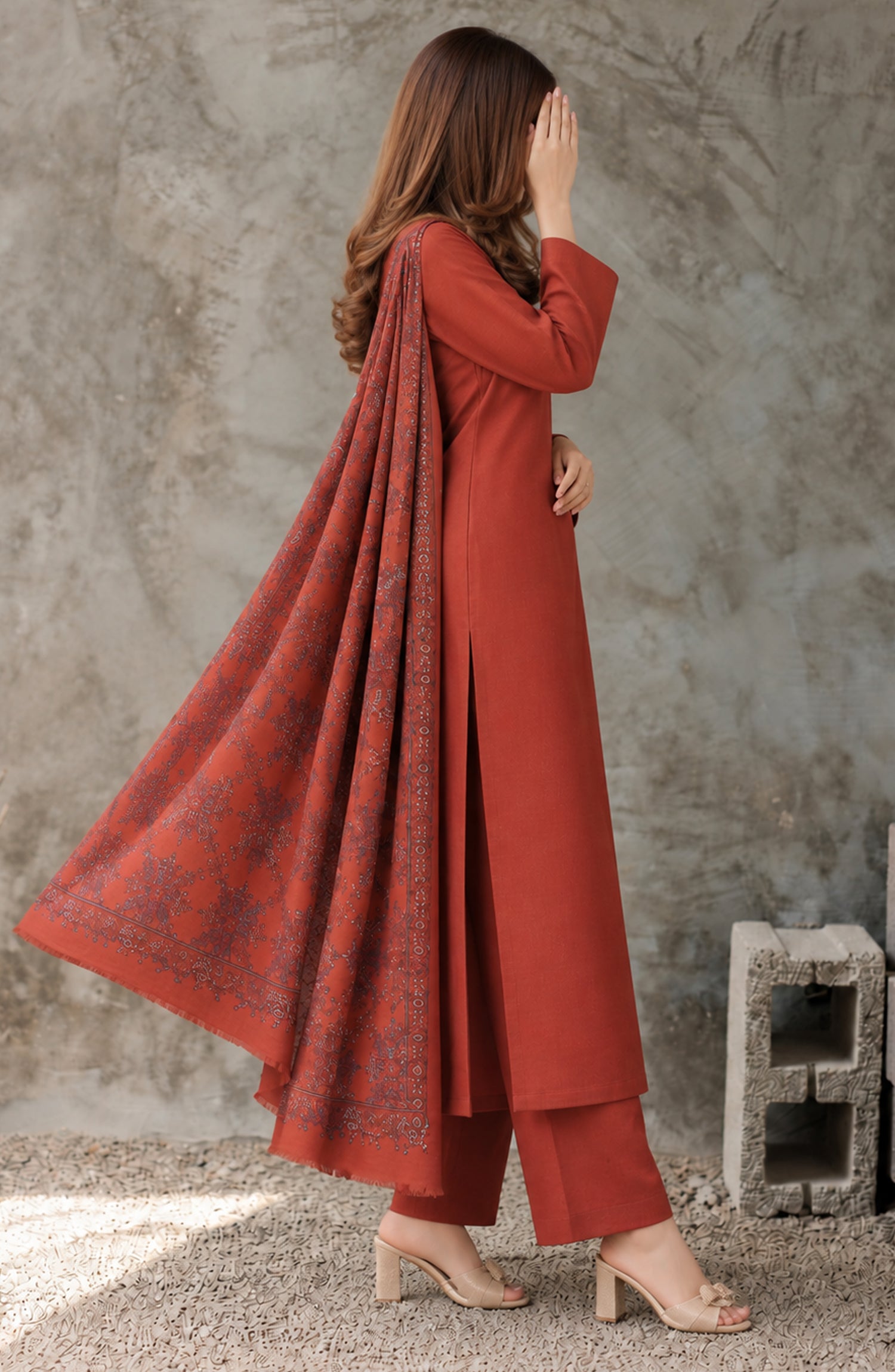 Gulposh by Amna Khadija Dyed Pashmina Unstitched 3 Piece Suit - AKG-03 - AM26GLP - Red - Winter Collection
