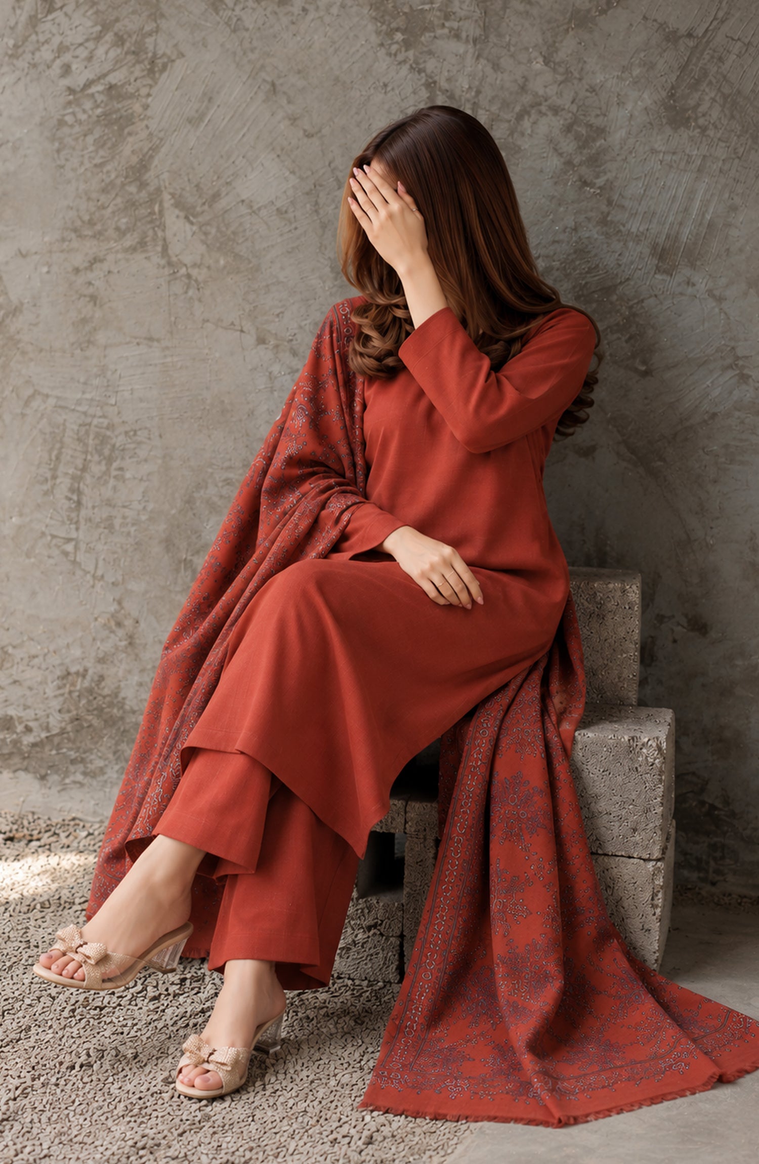 Gulposh by Amna Khadija Dyed Pashmina Unstitched 3 Piece Suit - AKG-03 - AM26GLP - Red - Winter Collection