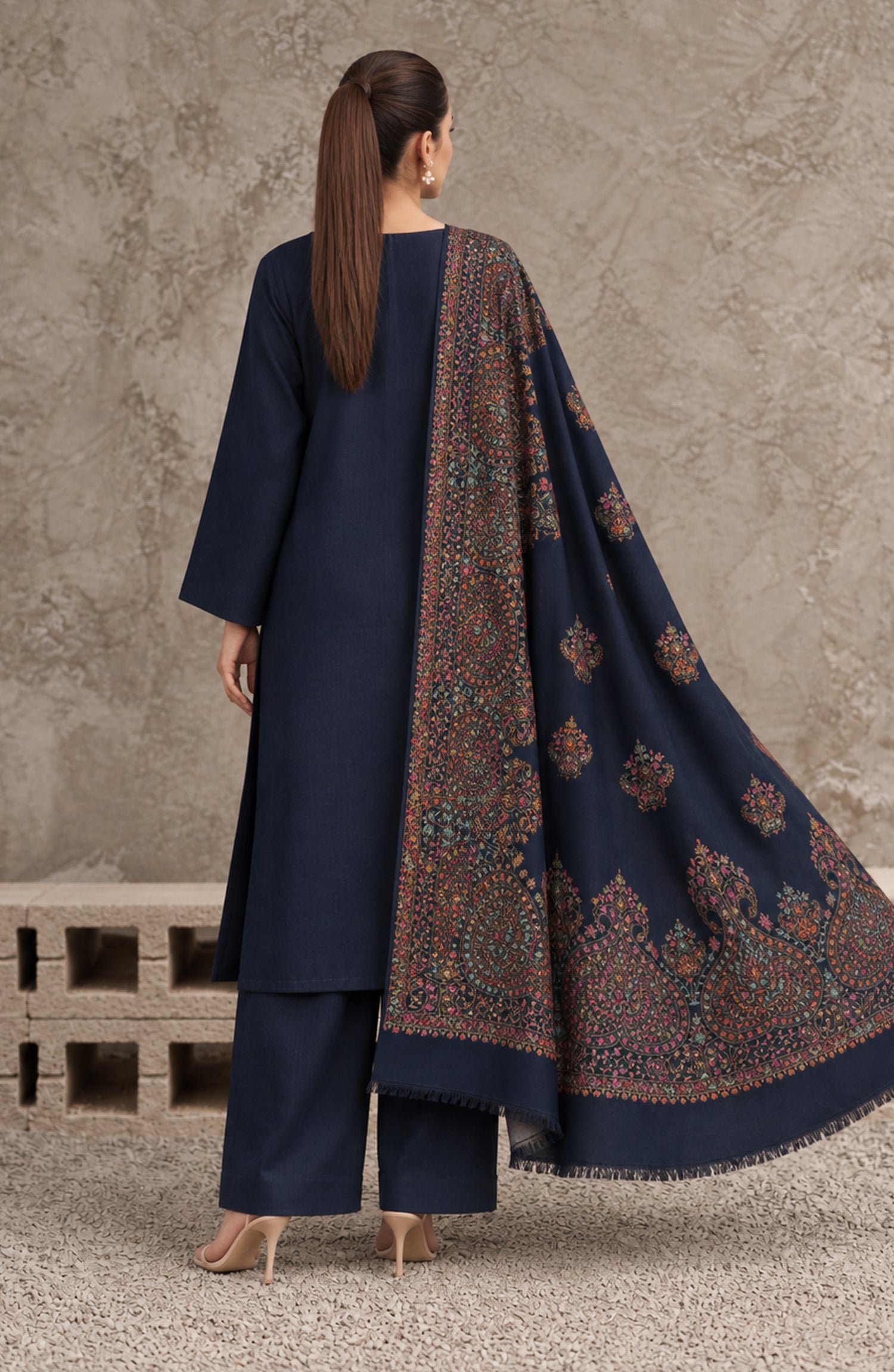 Gulposh by Amna Khadija Dyed Pashmina Unstitched 3 Piece Suit - AKG-04 - AM26GLP - Blue - Winter Collection