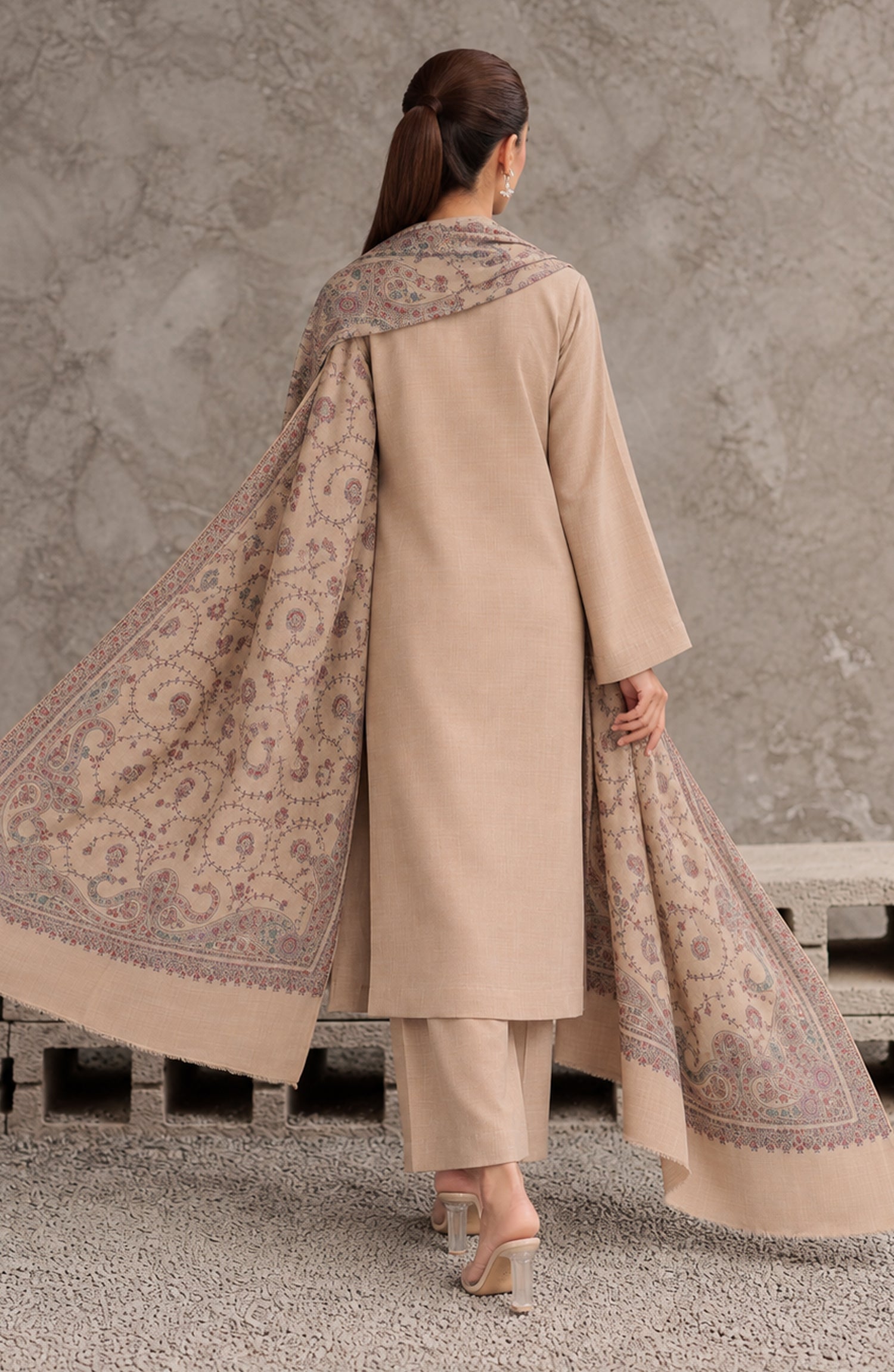 Gulposh by Amna Khadija Dyed Pashmina Unstitched 3 Piece Suit - AKG-05 - AM26GLP - Skin - Winter Collection