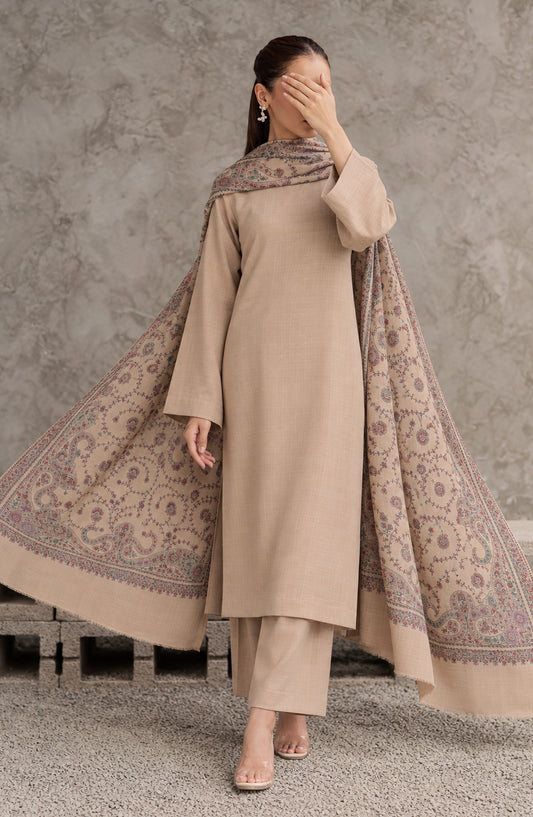 Gulposh by Amna Khadija Dyed Pashmina Unstitched 3 Piece Suit - AKG-05 - AM26GLP - Skin - Winter Collection