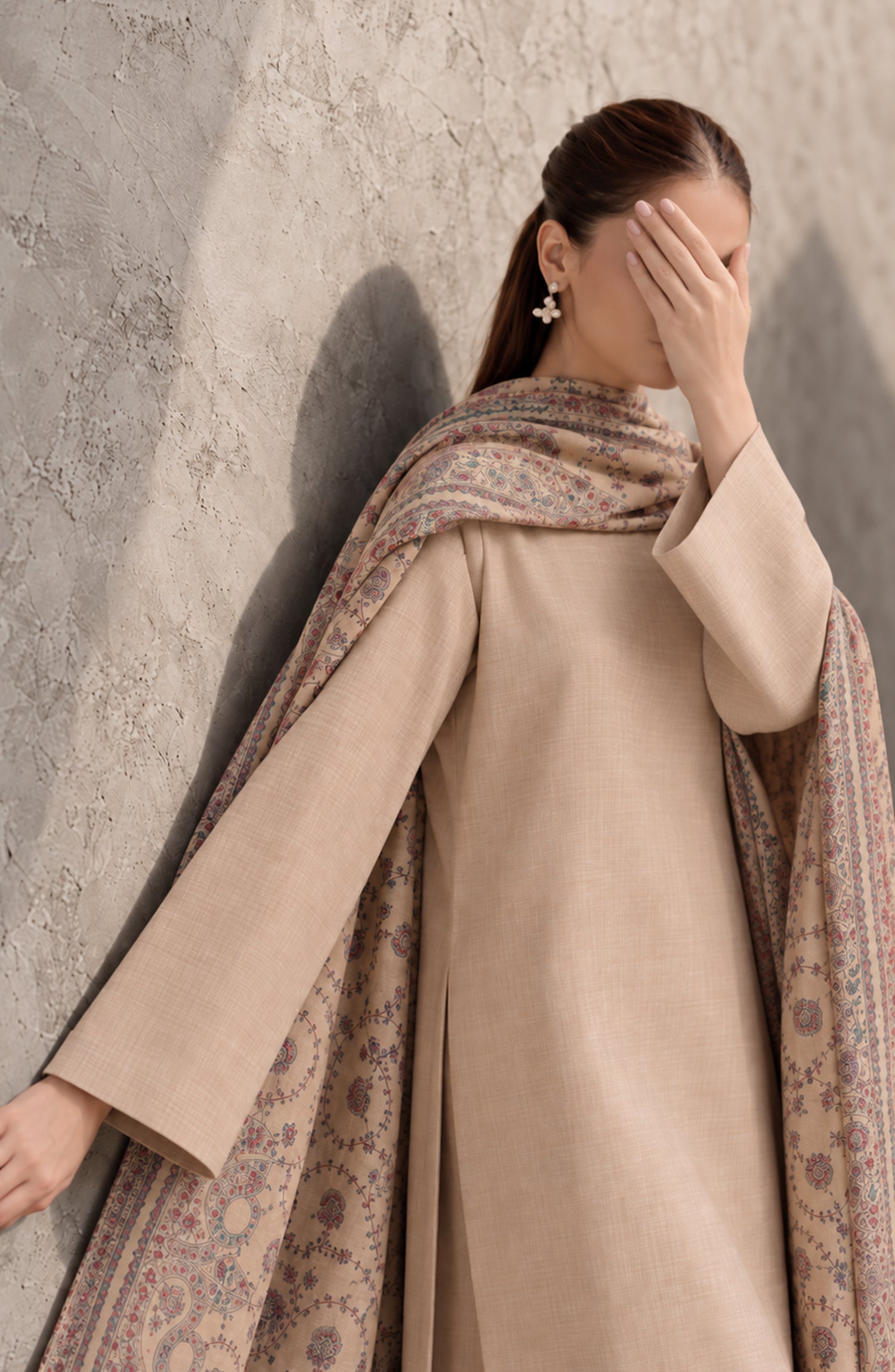 Gulposh by Amna Khadija Dyed Pashmina Unstitched 3 Piece Suit - AKG-05 - AM26GLP - Skin - Winter Collection
