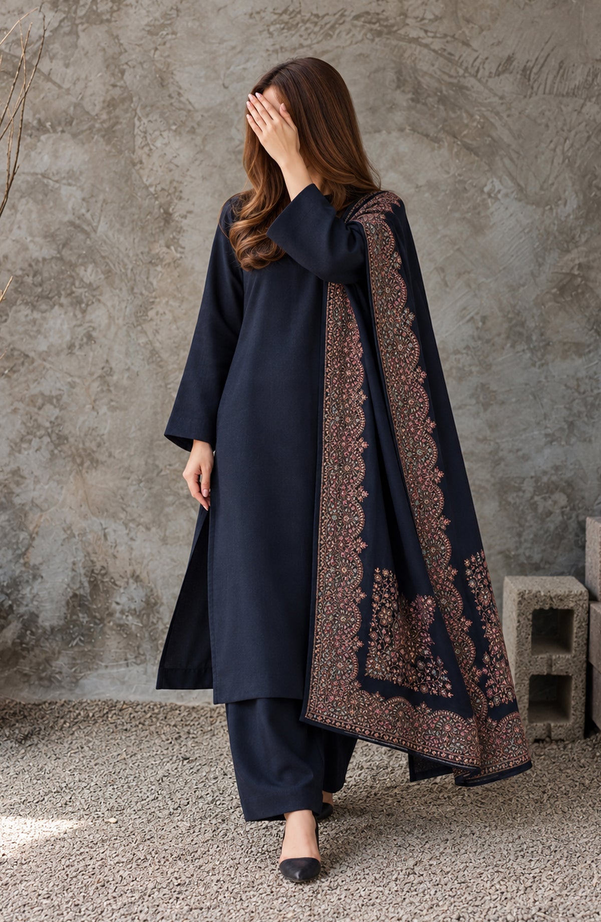 Gulposh by Amna Khadija Dyed Pashmina Unstitched 3 Piece Suit - AKG-06 - AM26GLP - Blue - Winter Collection