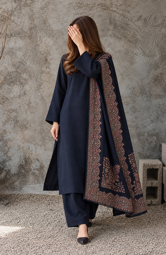 Gulposh by Amna Khadija Dyed Pashmina Unstitched 3 Piece Suit - AKG-06 - AM26GLP - Blue - Winter Collection