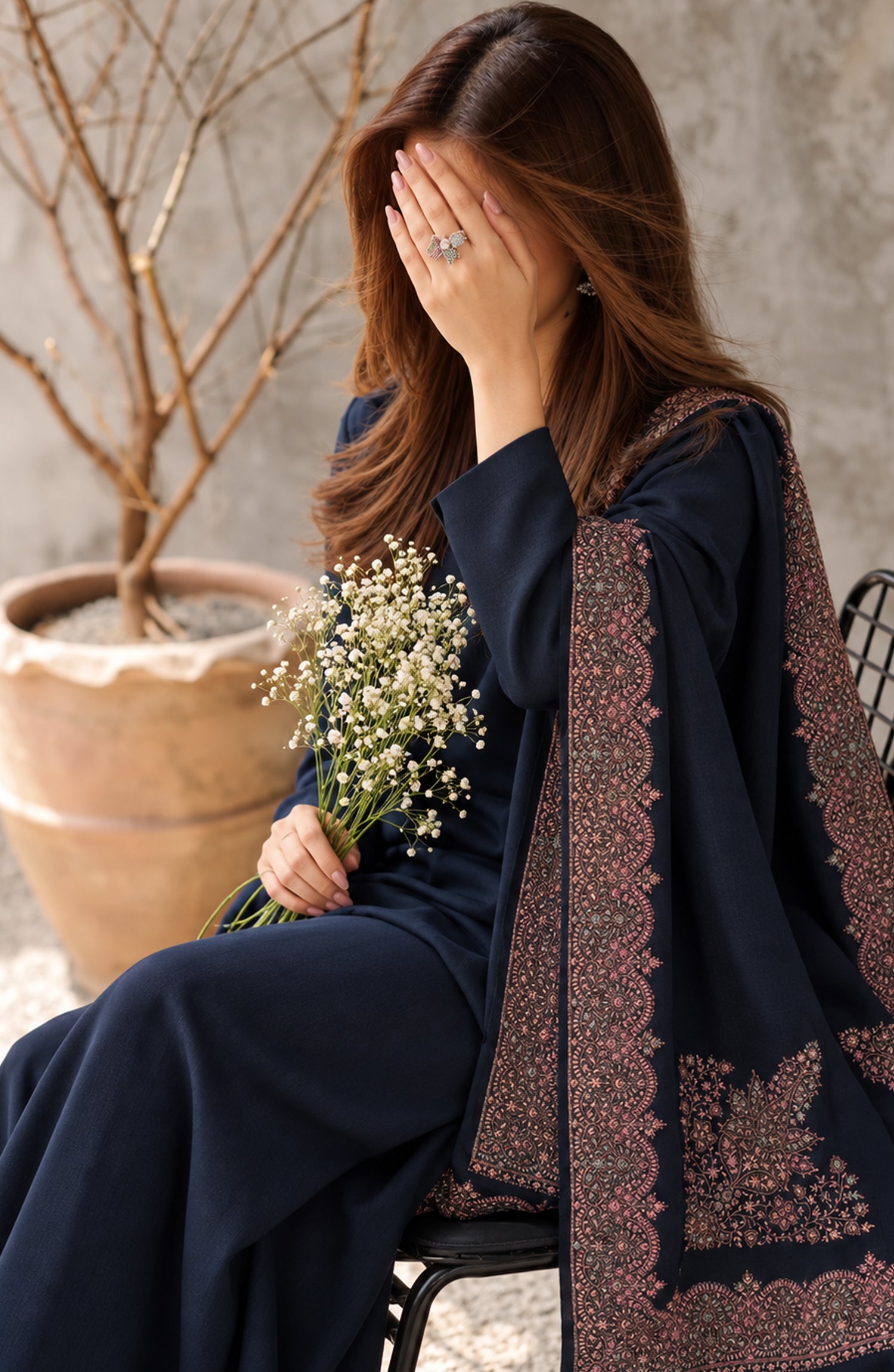 Gulposh by Amna Khadija Dyed Pashmina Unstitched 3 Piece Suit - AKG-06 - AM26GLP - Blue - Winter Collection