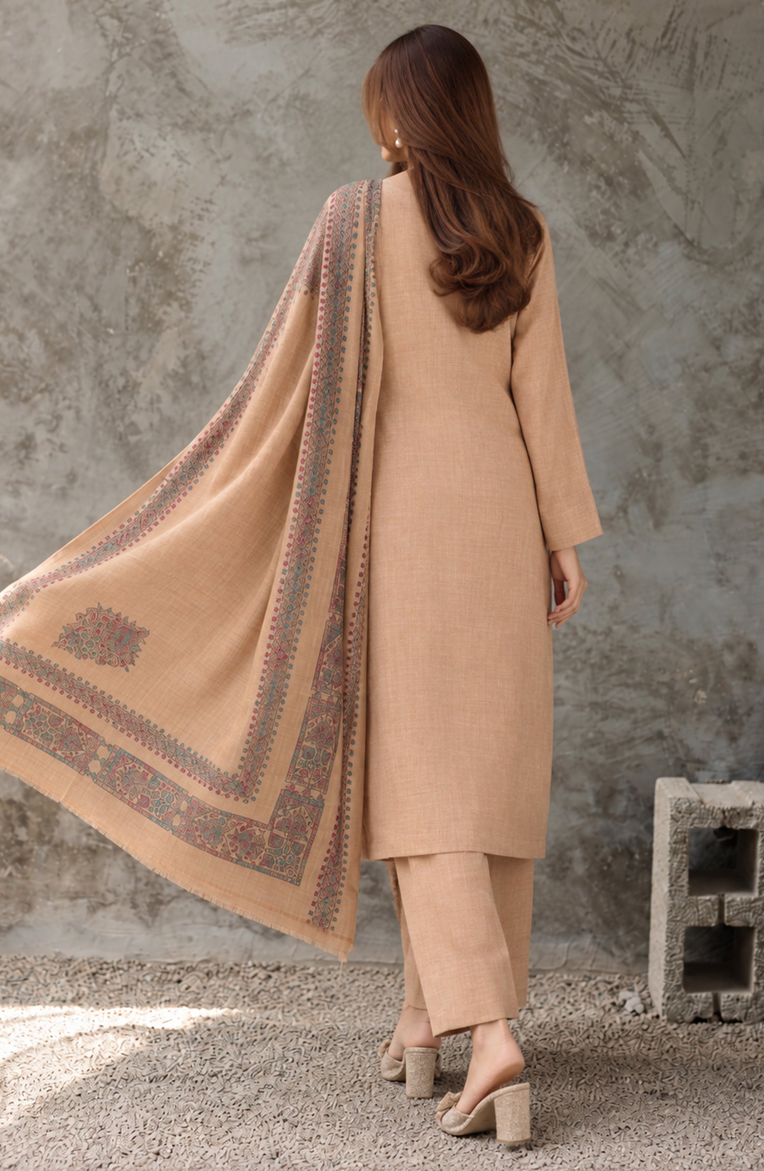 Gulposh by Amna Khadija Dyed Pashmina Unstitched 3 Piece Suit - AKG-07 - AM26GLP - Fawn - Winter Collection