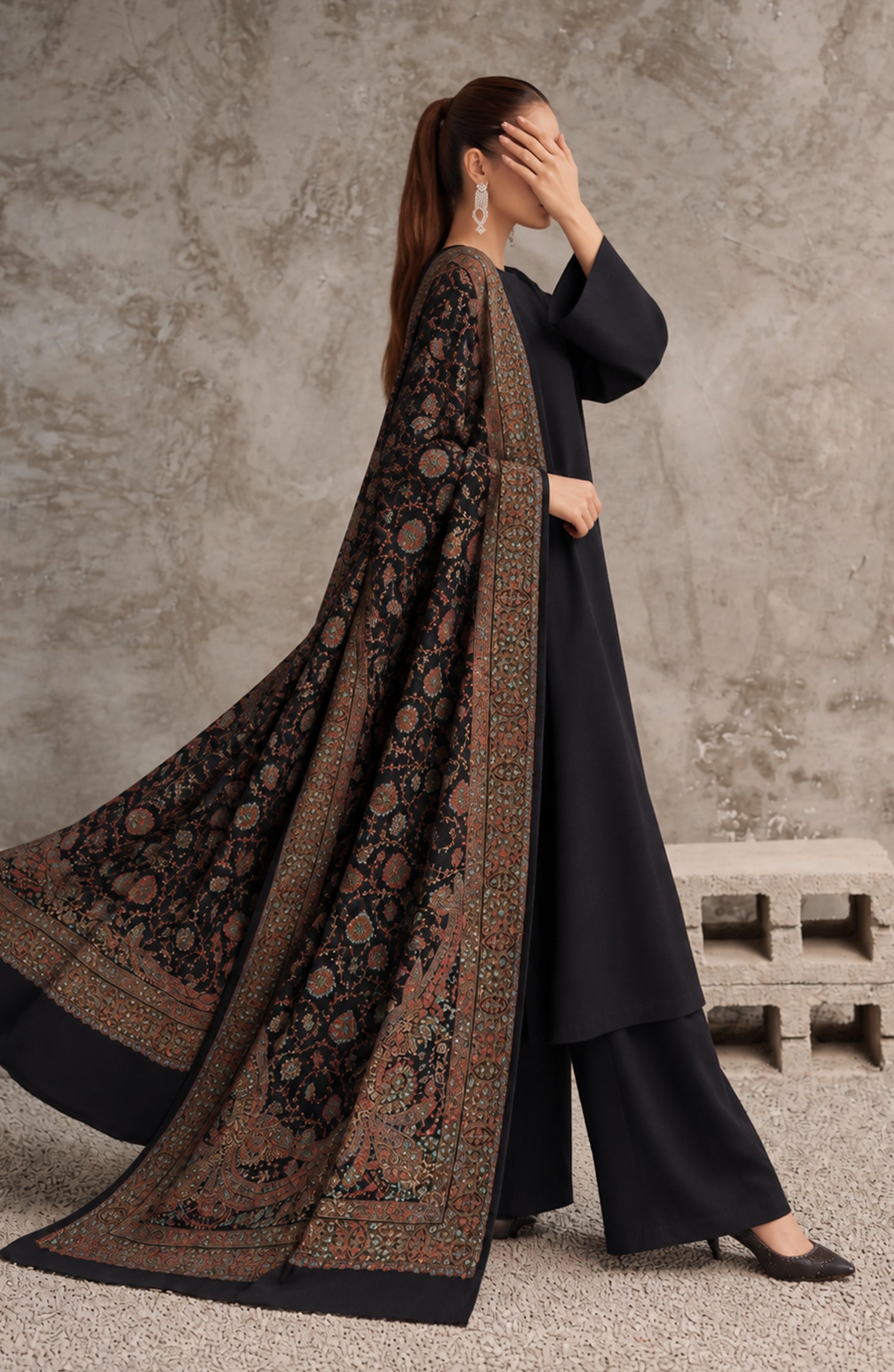 Gulposh by Amna Khadija Dyed Pashmina Unstitched 3 Piece Suit - AKG-08 - AM26GLP - Black - Winter Collection