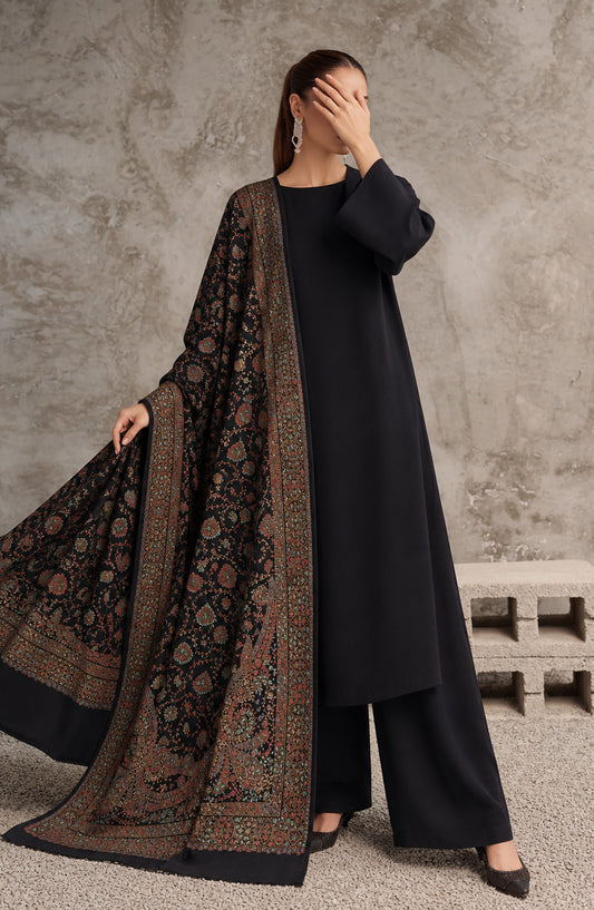 Gulposh by Amna Khadija Dyed Pashmina Unstitched 3 Piece Suit - AKG-08 - AM26GLP - Black - Winter Collection