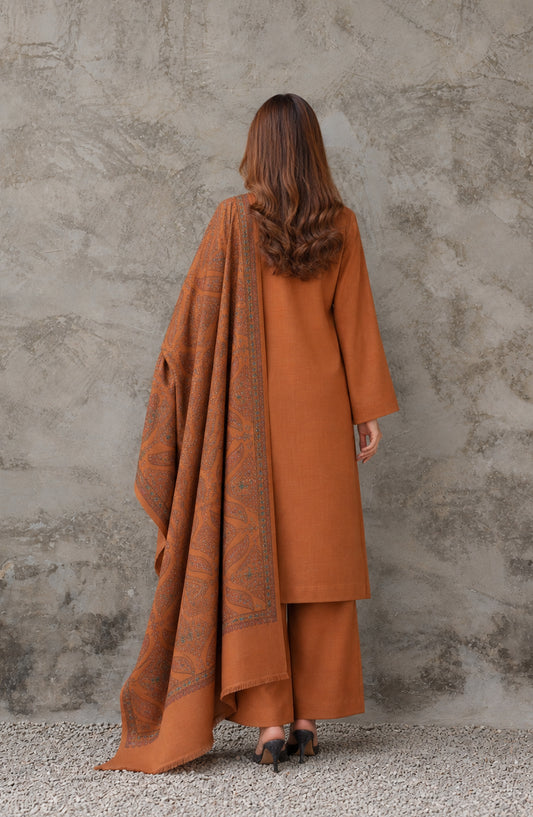 Gulposh by Amna Khadija Dyed Pashmina Unstitched 3 Piece Suit - AKG-09 - AM26GLP - Rust - Winter Collection