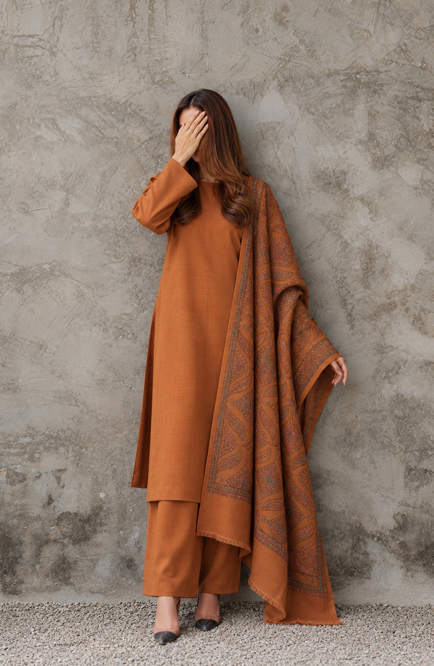 Gulposh by Amna Khadija Dyed Pashmina Unstitched 3 Piece Suit - AKG-09 - AM26GLP - Rust - Winter Collection