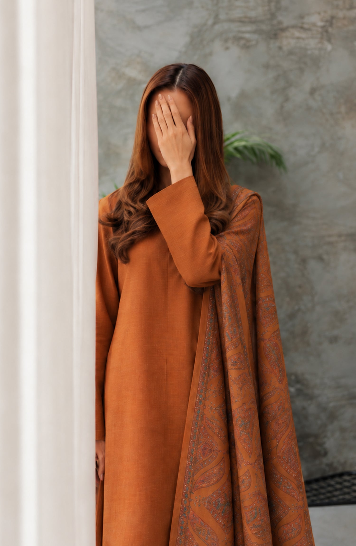 Gulposh by Amna Khadija Dyed Pashmina Unstitched 3 Piece Suit - AKG-09 - AM26GLP - Rust - Winter Collection