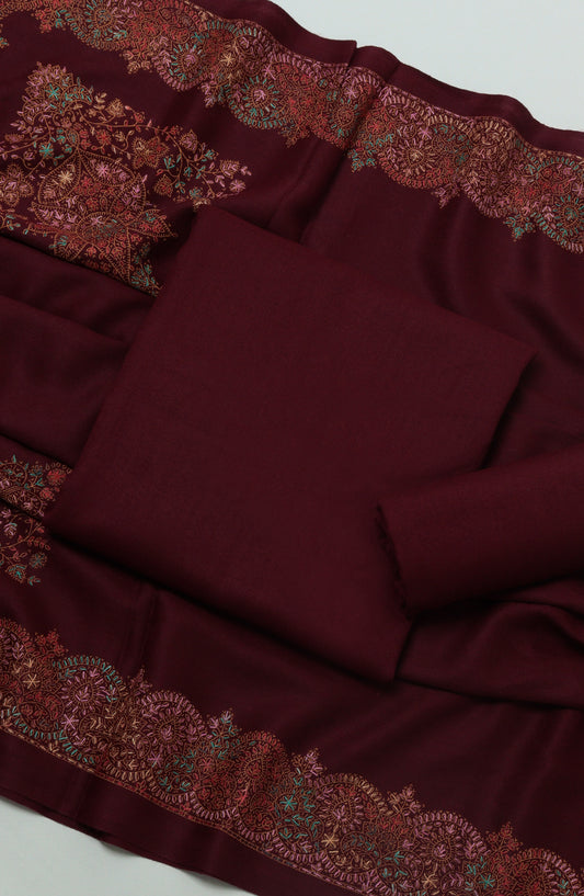 Gulposh by Amna Khadija Pashmina Unstitched 3 Piece Suit - D-01 - AM26GPM - Maroon - Winter Collection