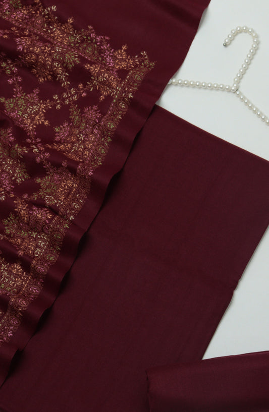 Gulposh by Amna Khadija Pashmina Unstitched 3 Piece Suit - D-03 - AM26GPM - Maroon - Winter Collection