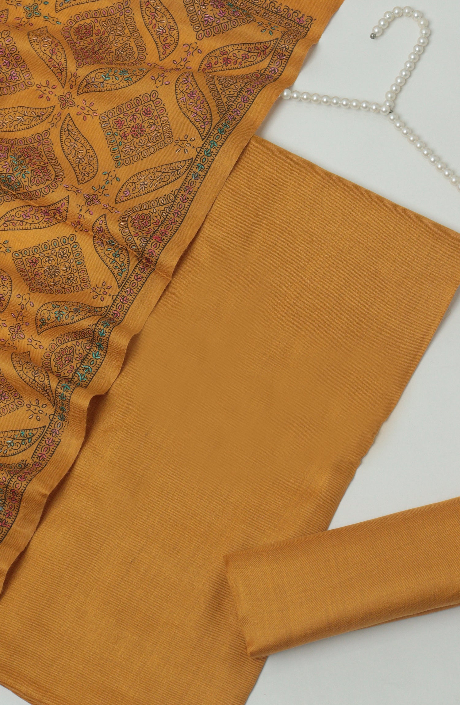 Gulposh by Amna Khadija Pashmina Unstitched 3 Piece Suit - D-07 - AM26GPM - Mustard - Winter Collection