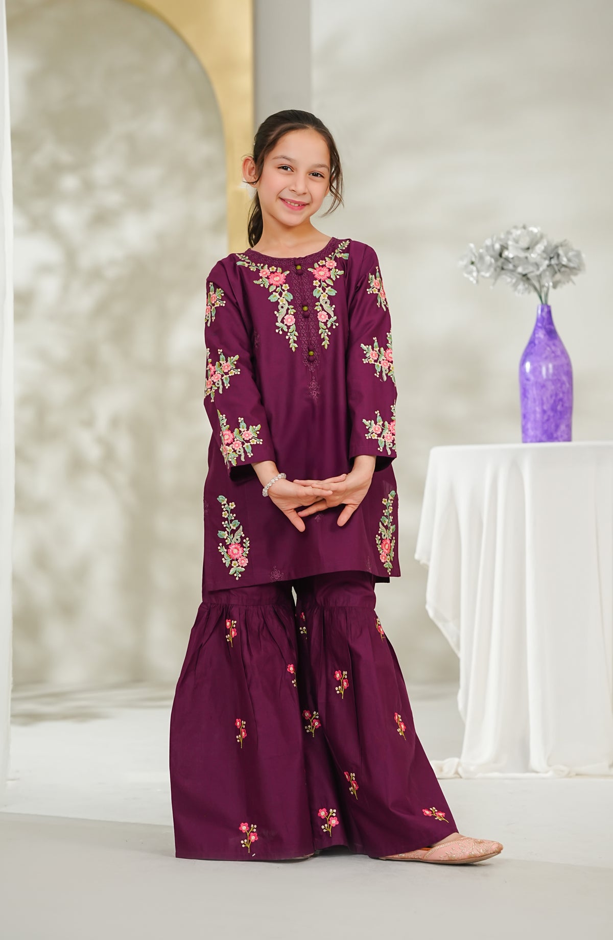 Guriya by Amna Khadija Embroidered Cotton Stitched 2 Piece Suit - GCE-01 - AM26GUR - Purple - Girls Collection