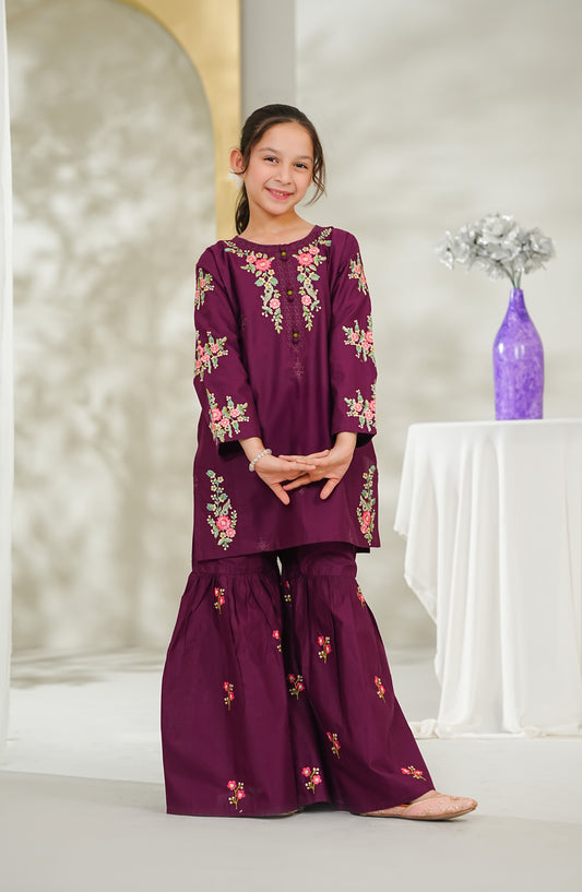 Guriya by Amna Khadija Embroidered Cotton Stitched 2 Piece Suit - GCE-01 - AM26GUR - Purple - Girls Collection