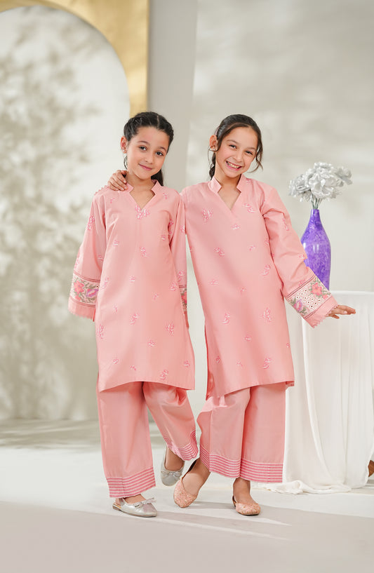 Guriya by Amna Khadija Embroidered Cotton Stitched 2 Piece Suit - GCE-02 - AM26GUR - Pink - Girls Collection