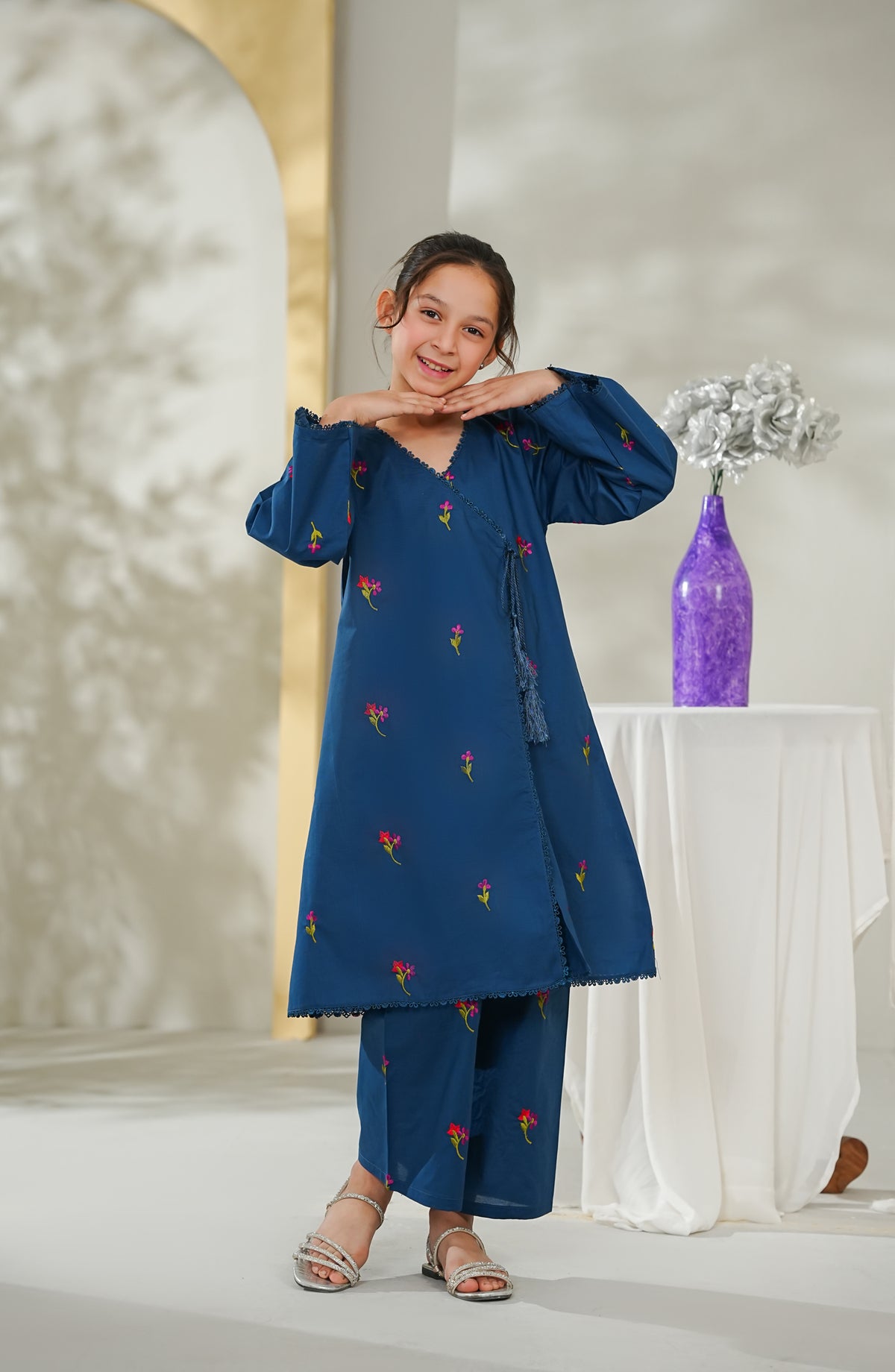 Guriya by Amna Khadija Embroidered Cotton Stitched 2 Piece Suit - GCE-03 - AM26GUR - Blue - Girls Collection