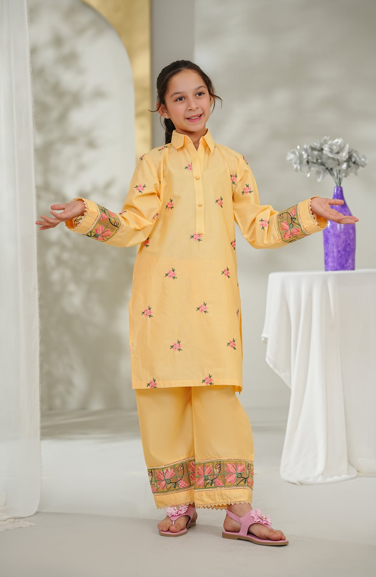 Guriya by Amna Khadija Embroidered Cotton Stitched 2 Piece Suit - GCE-04 - AM26GUR - Yellow - Girls Collection
