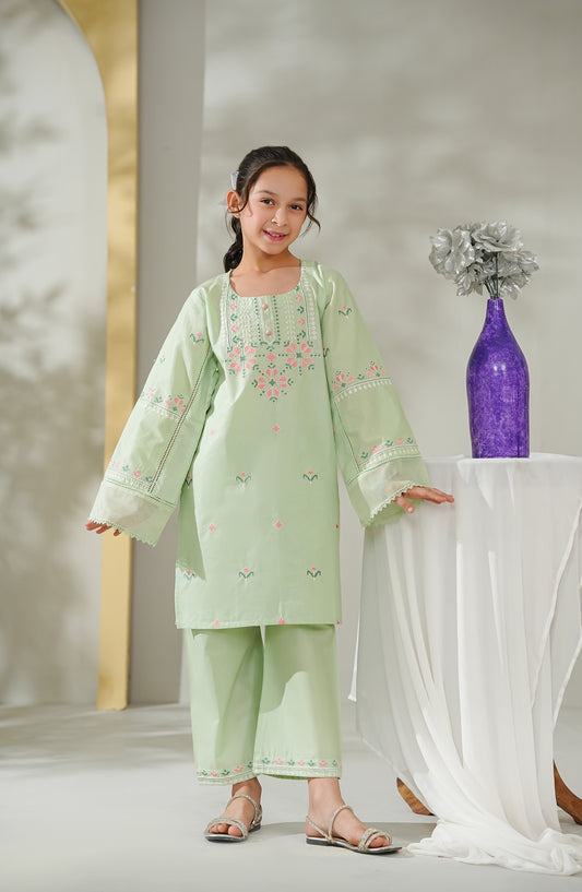Guriya by Amna Khadija Embroidered Cotton Stitched 2 Piece Suit - GCE-05 - AM26GUR - Green - Girls Collection