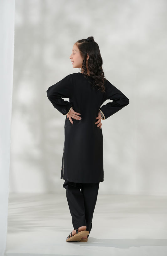 Souffle Guriya by Amna Khadija Embroidered Cotton Stitched 2 Piece Suit - SGF-07 - AM25SOFG - Black - Summer Girls Collection