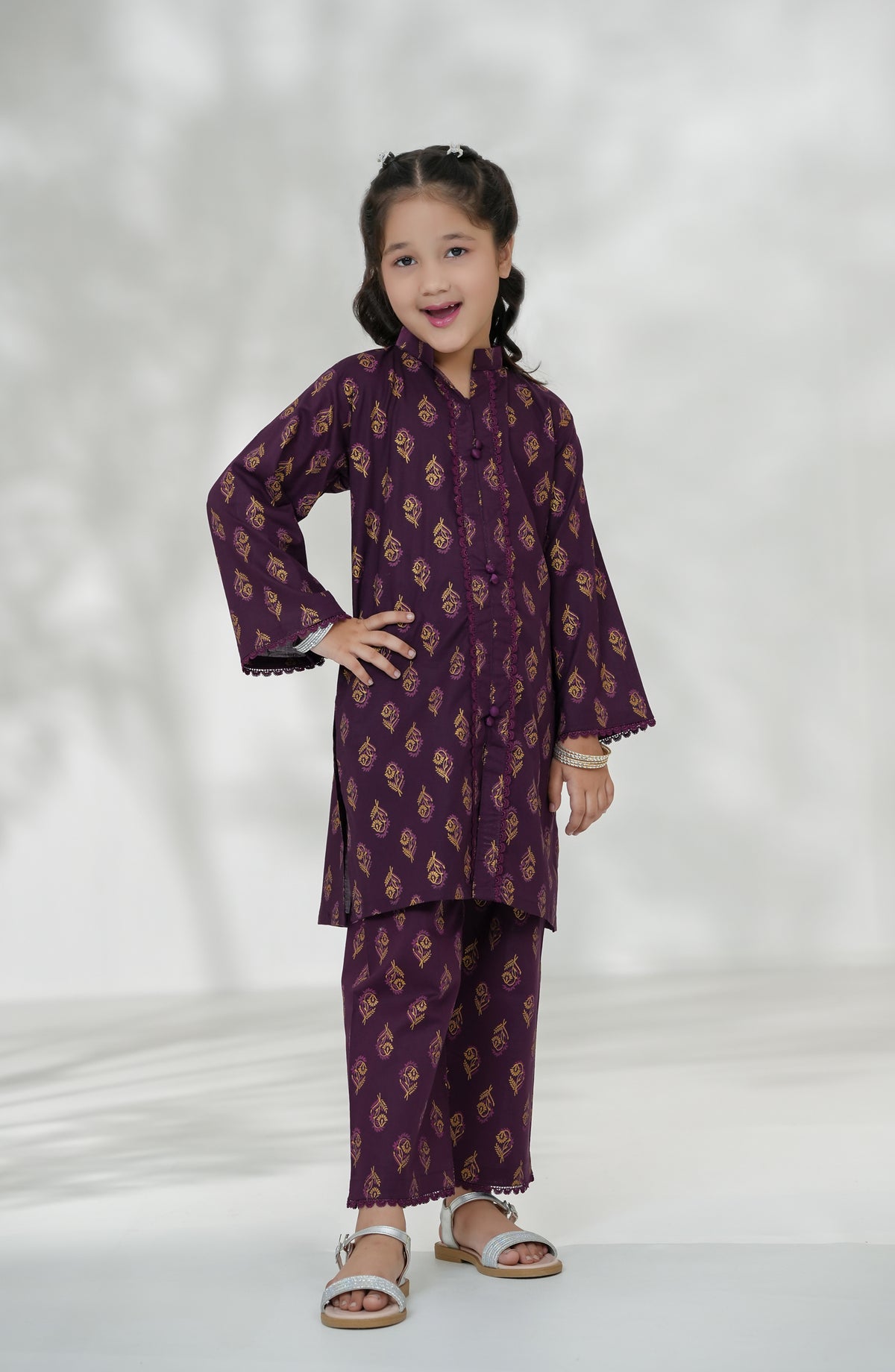 Souffle Guriya by Amna Khadija Embroidered Cotton Stitched 2 Piece Suit - SGF-08 - AM25SOFG - Purple - Summer Girls Collection