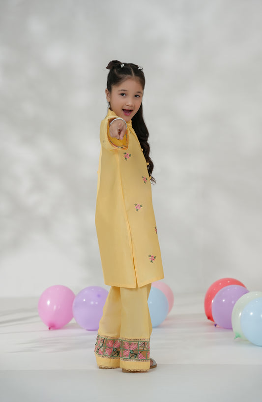 Souffle Guriya by Amna Khadija Embroidered Cotton Stitched 2 Piece Suit - SGF-16 - AM25SOFG - Yellow - Summer Girls Collection