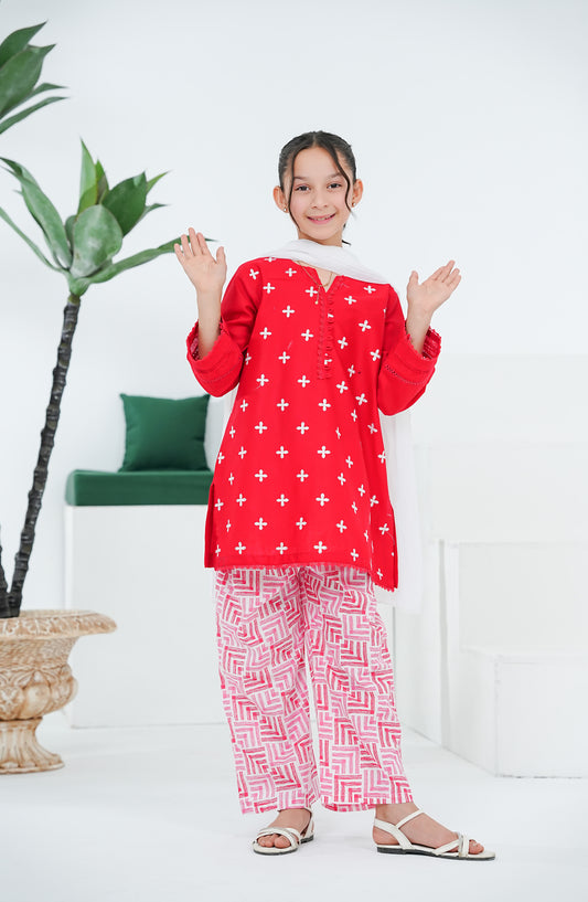 Gurya Shernaz Raya by Amna Khadija Embroidered Cotton Stitched 3 Piece Suit - GSRE-05 - AM26GSRE - Red - Festive Collection