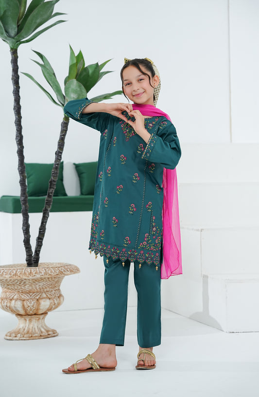 Gurya Shernaz Raya by Amna Khadija Embroidered Cotton Stitched 3 Piece Suit - GSRE-03 - AM26GSRE - Teal - Festive Collection