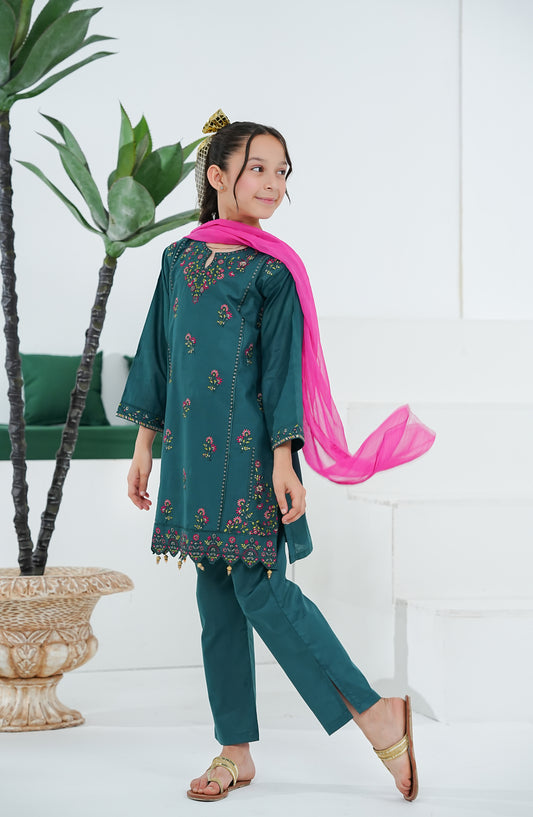 Gurya Shernaz Raya by Amna Khadija Embroidered Cotton Stitched 3 Piece Suit - GSRE-03 - AM26GSRE - Teal - Festive Collection