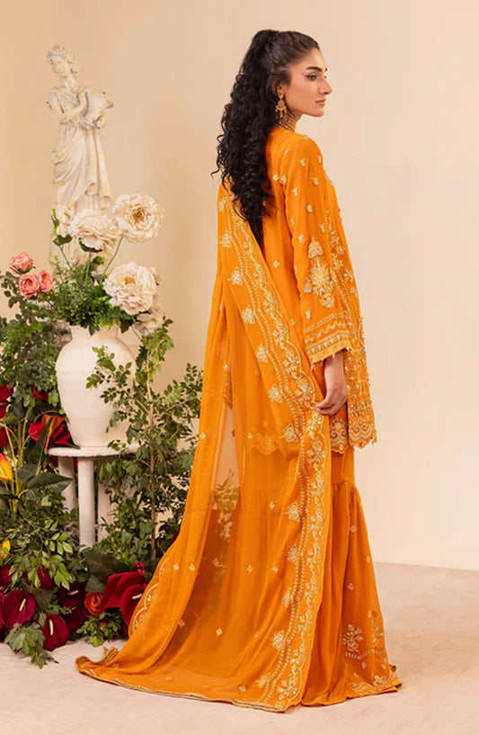 Tehzeeb by Diara Couture Embroidered Chiffon Stitched 3 Piece Suit - DC25THZ - HALA - SF-05 - Orange - Festive Collection