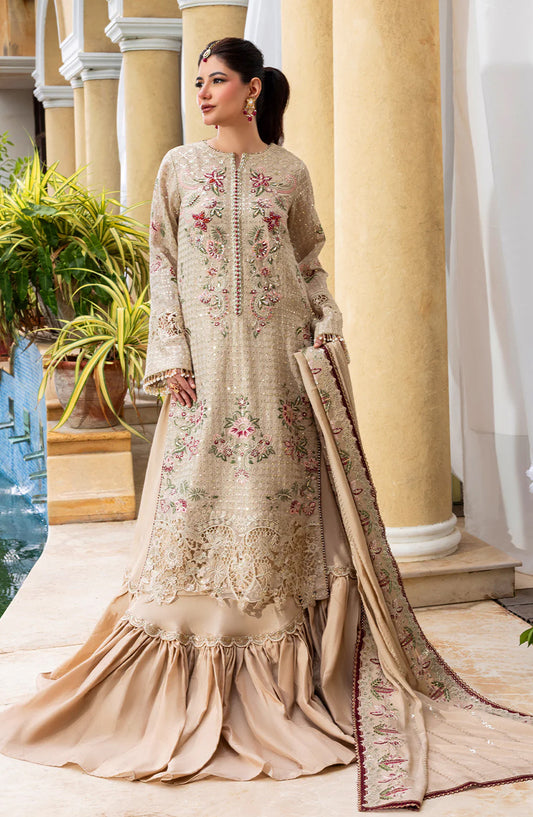 HAYE DIL by Sahane Luxury Formals Embroidered Khaddi Net Unstitched 3 Piece Suit - CT 29004 Veil of Romance - SAH25HYD - Beige - Wedding Collection