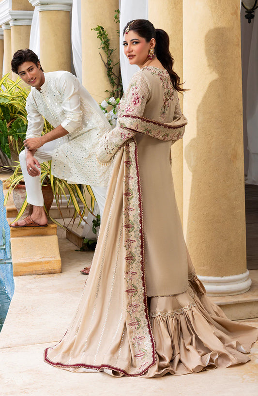 HAYE DIL by Sahane Luxury Formals Embroidered Khaddi Net Unstitched 3 Piece Suit - CT 29004 Veil of Romance - SAH25HYD - Beige - Wedding Collection
