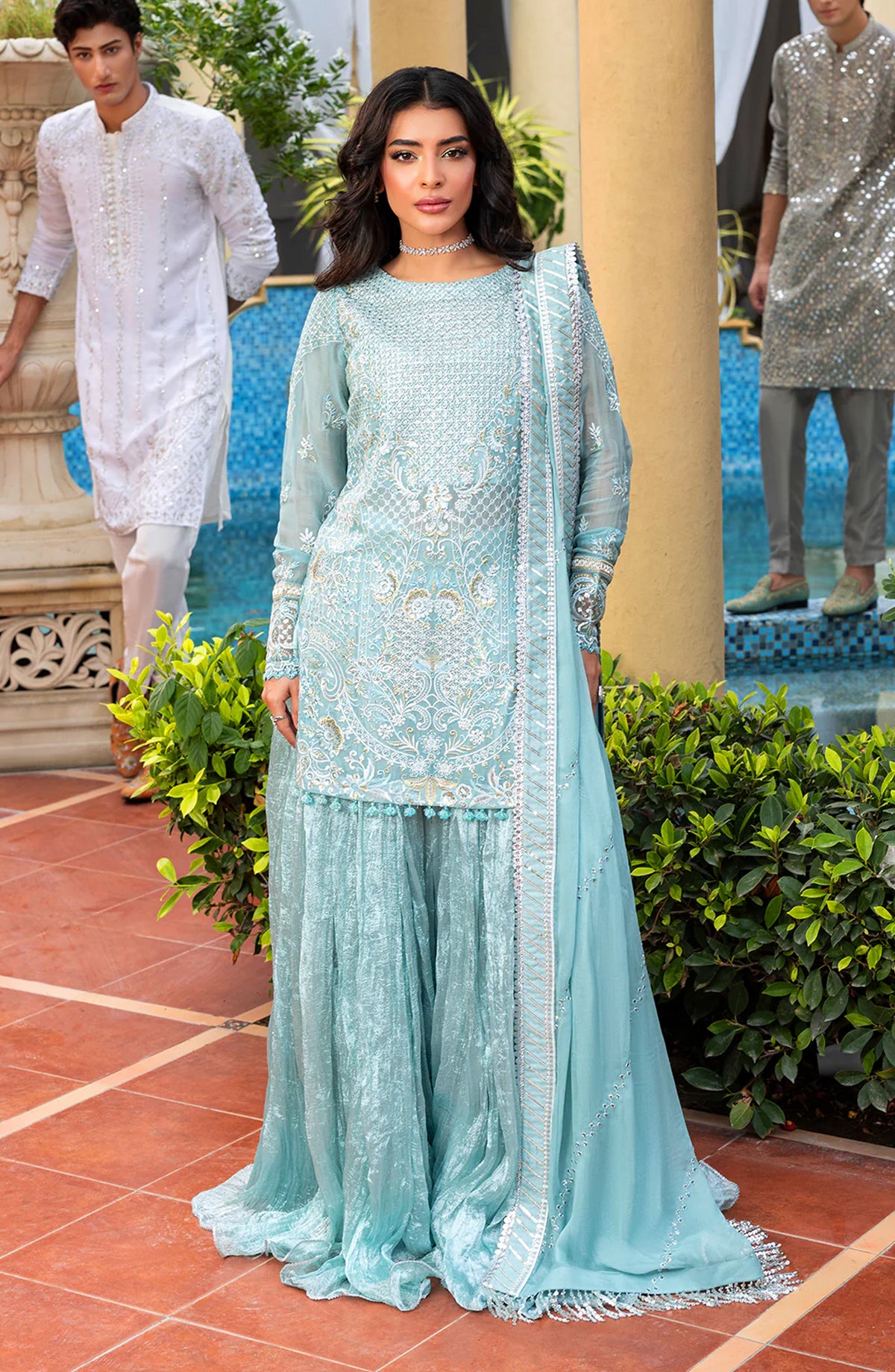 HAYE DIL by Sahane Luxury Formals Embroidered Chiffon Unstitched 3 Piece Suit - CT 29006 Forever Mine - SAH25HYD - Blue - Wedding Collection