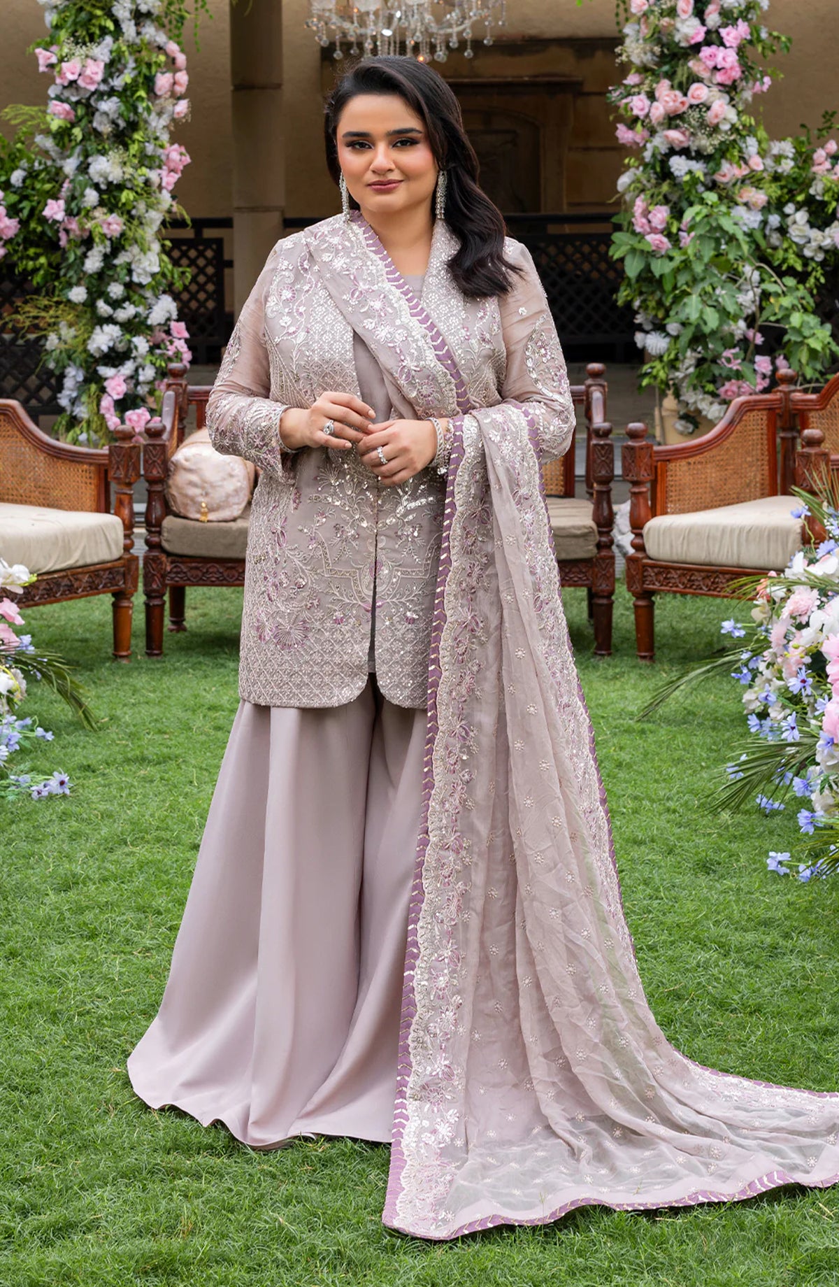 HAYE DIL by Sahane Luxury Formals Embroidered Chiffon Unstitched 3 Piece Suit - CT 29008 Falling for you - SAH25HYD - Purple - Wedding Collection