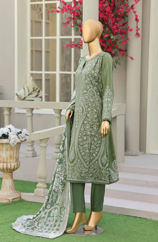 HZ Royal Embroidered Viscose Satin Unstitched 3 Piece Suit - D-03 - HZ26RL - Green - Winter Collection