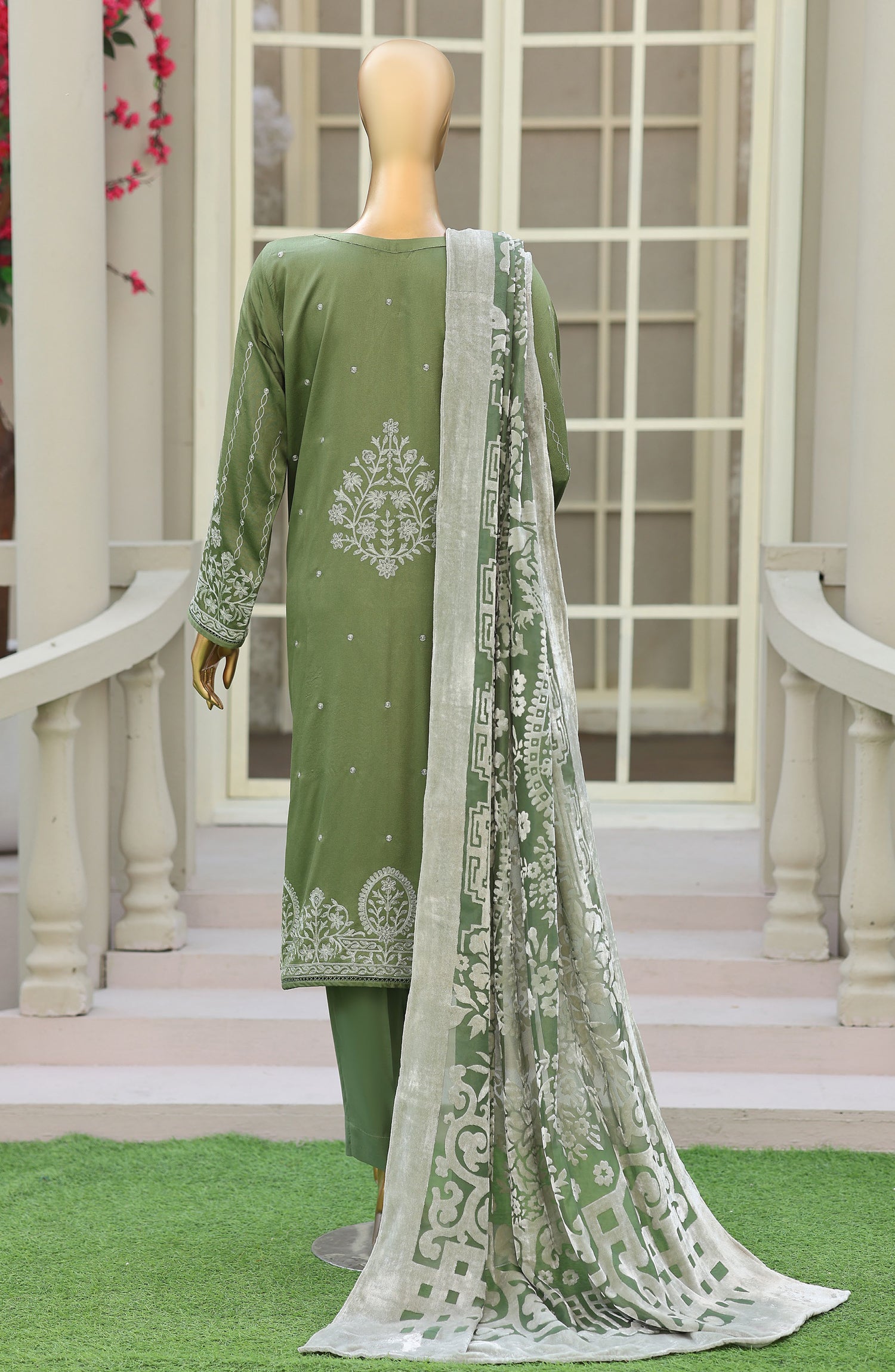 HZ Royal Embroidered Viscose Satin Unstitched 3 Piece Suit - D-03 - HZ26RL - Green - Winter Collection
