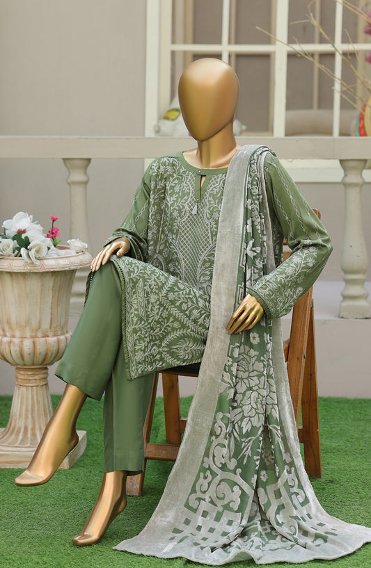 HZ Royal Embroidered Viscose Satin Unstitched 3 Piece Suit - D-03 - HZ26RL - Green - Winter Collection