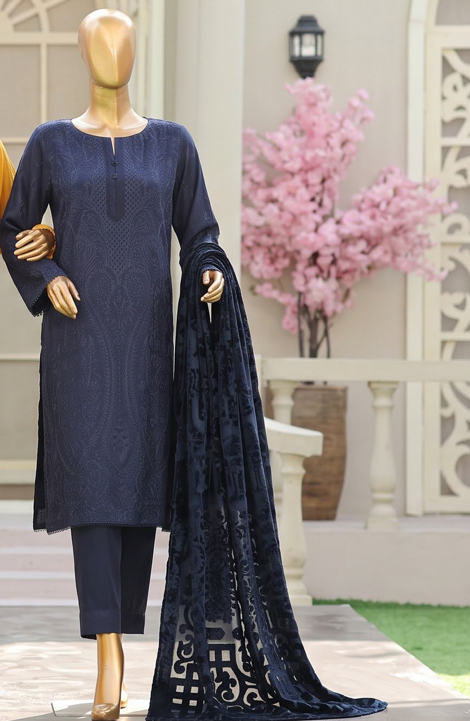 HZ Royal Embroidered Viscose Satin Unstitched 3 Piece Suit - D-05 - HZ26RL - Blue - Winter Collection