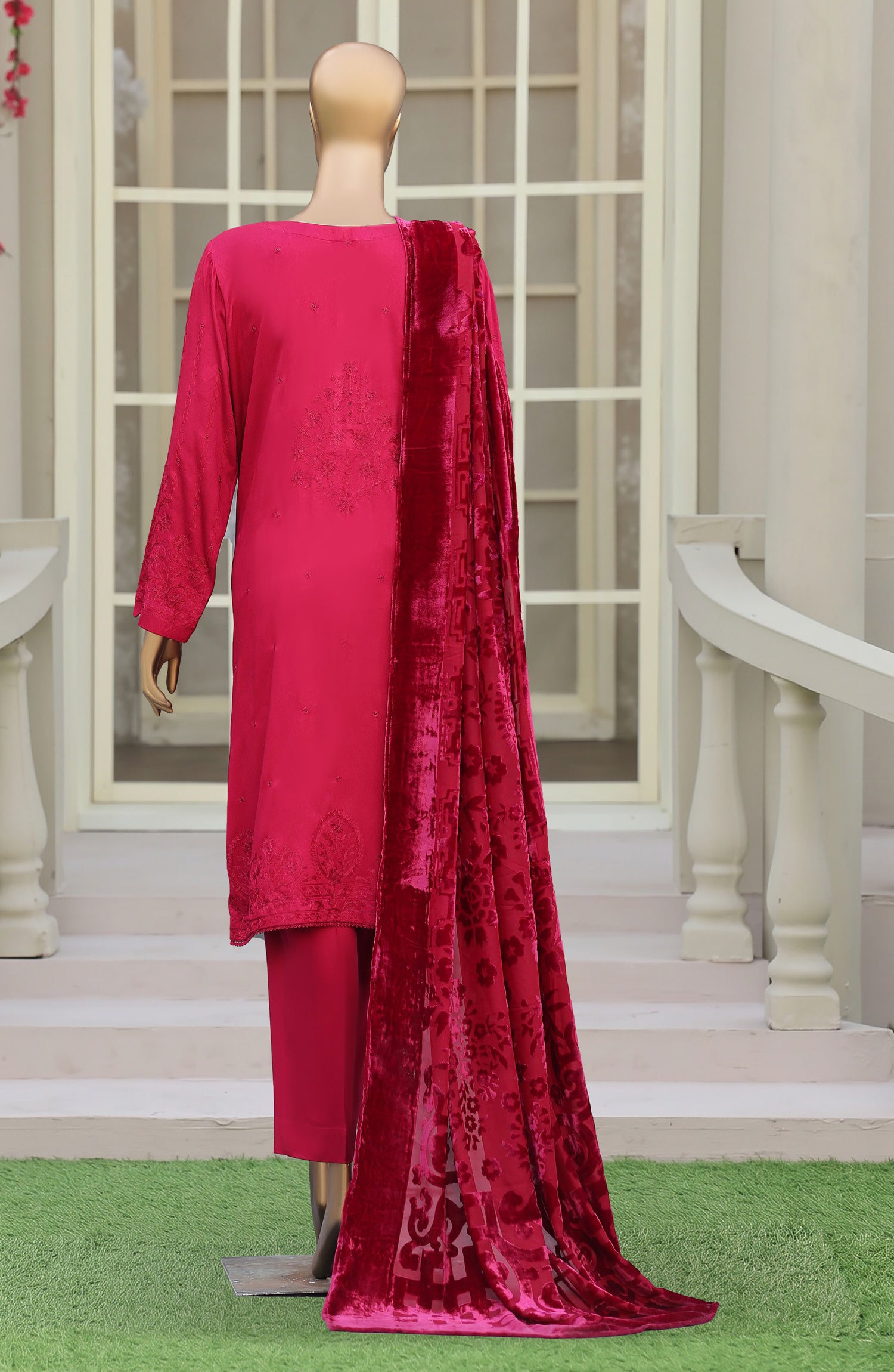 HZ Royal Embroidered Viscose Satin Unstitched 3 Piece Suit - D-06 - HZ26RL - Pink - Winter Collection