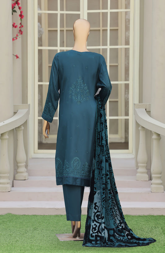 HZ Royal Embroidered Viscose Satin Unstitched 3 Piece Suit - D-07 - HZ26RL - Green - Winter Collection