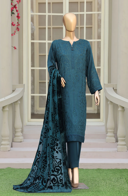 HZ Royal Embroidered Viscose Satin Unstitched 3 Piece Suit - D-07 - HZ26RL - Green - Winter Collection