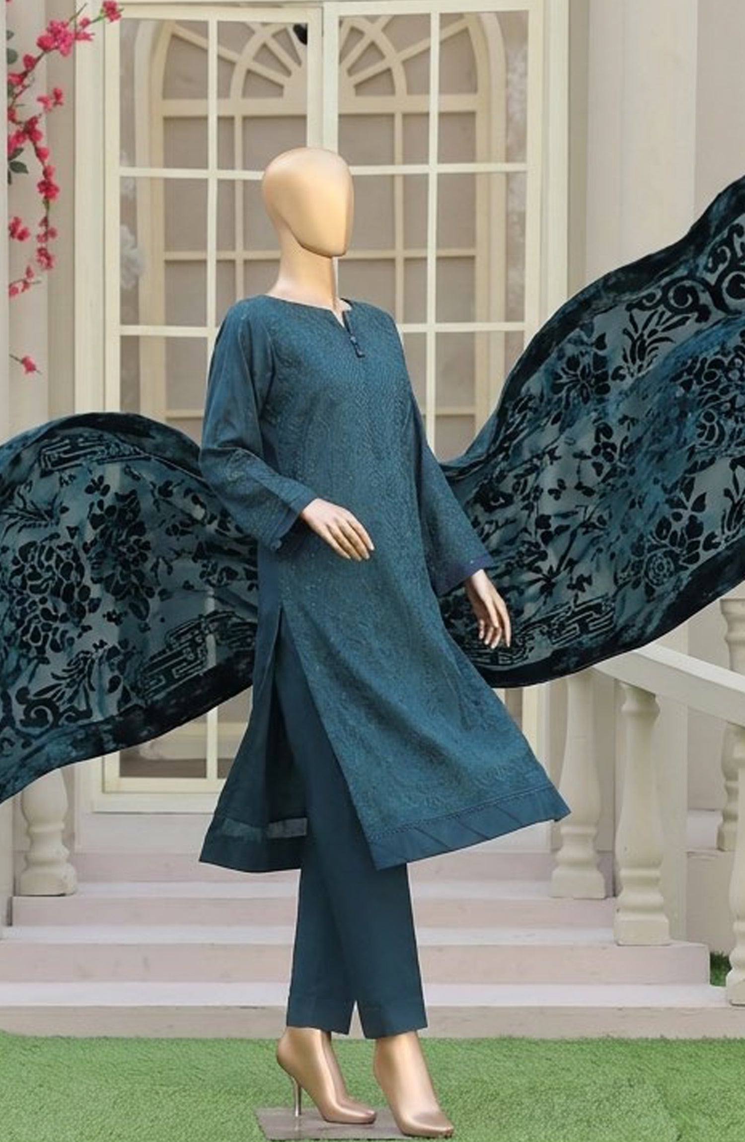 HZ Royal Embroidered Viscose Satin Unstitched 3 Piece Suit - D-07 - HZ26RL - Green - Winter Collection