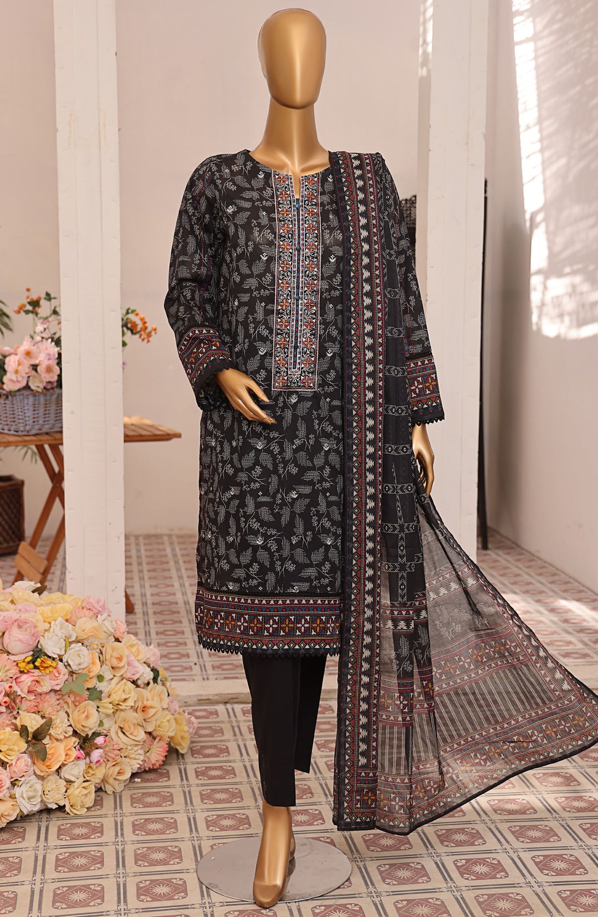 Asasa by HZ Textile Digital Printed and Embroidered Lawn Unstitched 3 Piece Suit - HZ25ASL2 - AEL-302 - Black - Lawn Collection