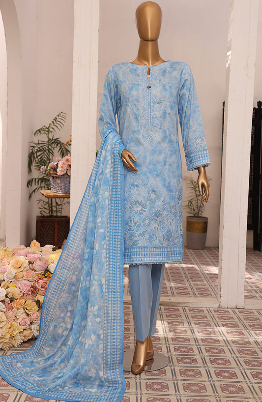 Asasa by HZ Textile Digital Printed and Embroidered Lawn Unstitched 3 Piece Suit - HZ25ASL2 - AEL-305 - Sky Blue - Lawn Collection