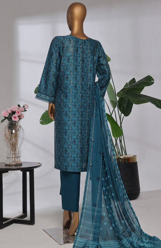 Damask Prints by HZ Textile Digital Printed Lawn Jacquard Pret 3 Piece Suit - HZ25DMP - DPJ-3P-034 - Turquoise - Lawn Collection