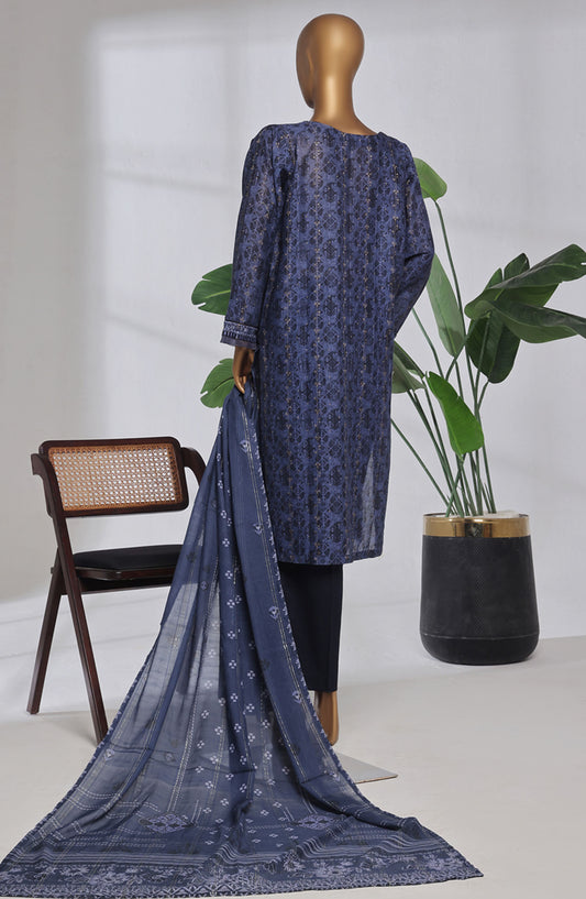 Damask Prints by HZ Textile Digital Printed Lawn Jacquard Pret 3 Piece Suit - HZ25DMP - DPJ-3P-035 - Ink Blue - Lawn Collection