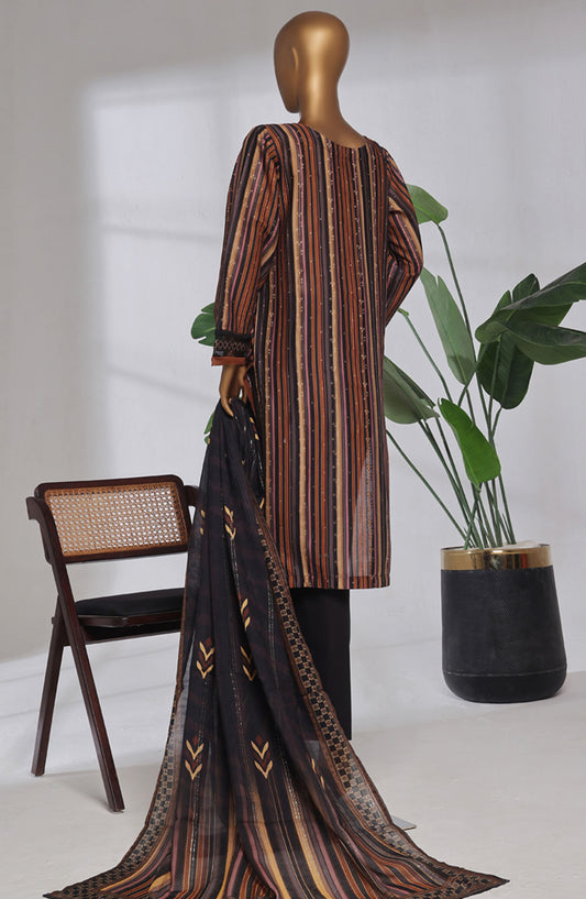 Damask Prints by HZ Textile Digital Printed Lawn Jacquard Pret 3 Piece Suit - HZ25DMP - DPJ-3P-036 - Rust Multi - Lawn Collection