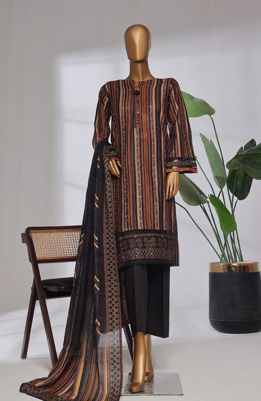 Damask Prints by HZ Textile Digital Printed Lawn Jacquard Pret 3 Piece Suit - HZ25DMP - DPJ-3P-036 - Rust Multi - Lawn Collection